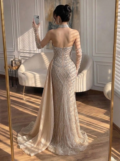 Luxury Green Halter Beaded Dubai Corset Evening Dress LA73322 SERENE HILL