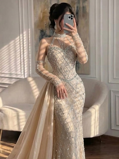 Luxury Green Halter Beaded Dubai Corset Evening Dress LA73322 SERENE HILL