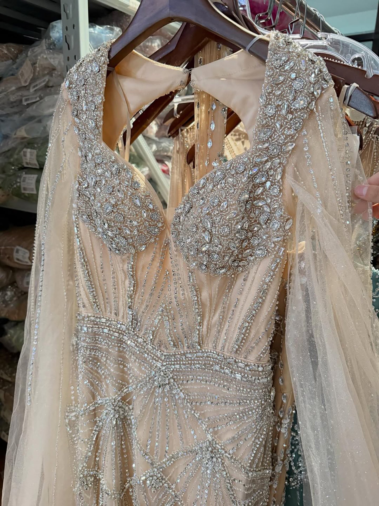 Luxury Dubai Pink Beaded Evening Dress With Cape LA73329