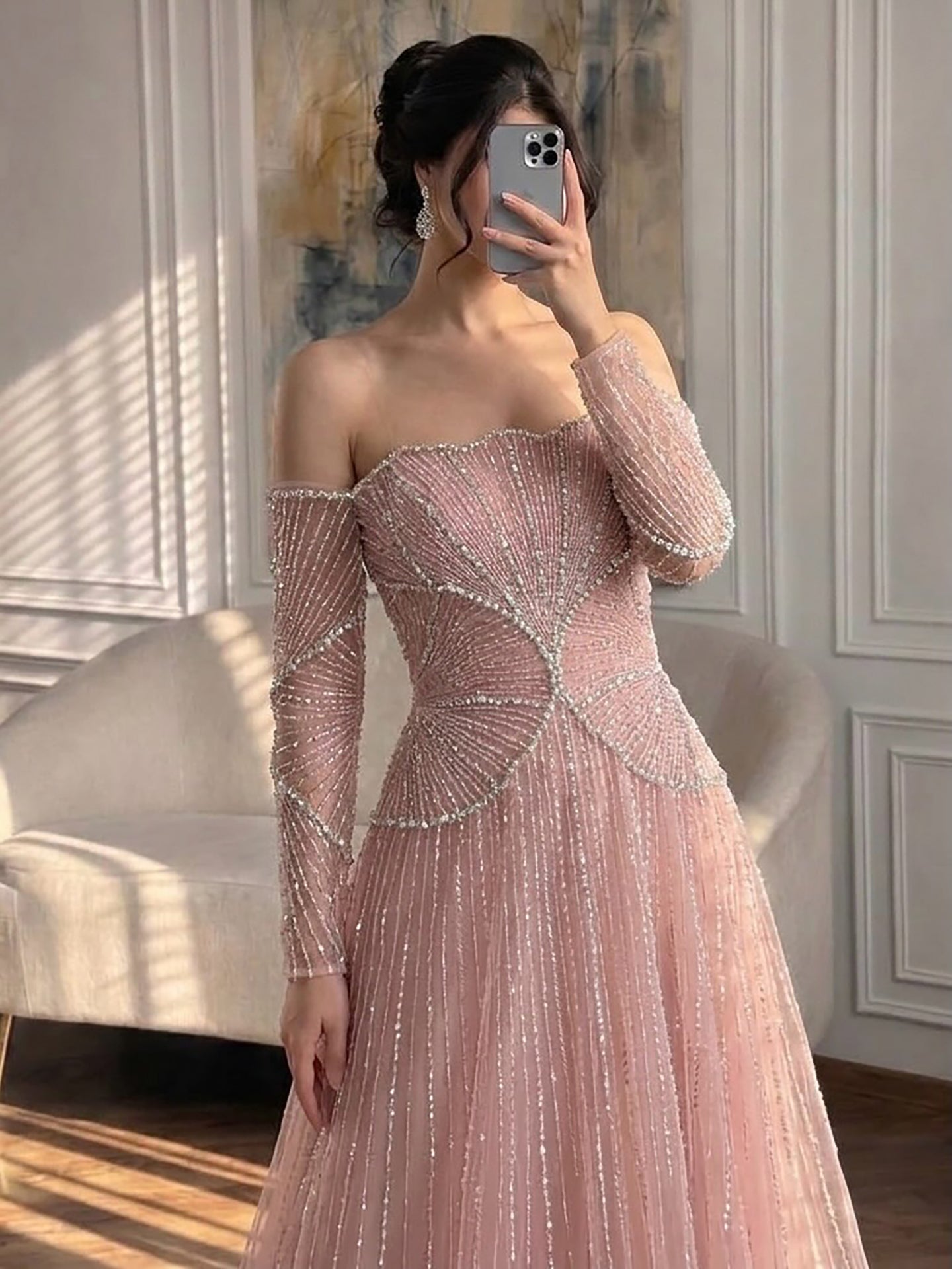 Luxury Beige Arabic A-Line Evening Dress 2026 For Wedding Party LA73333