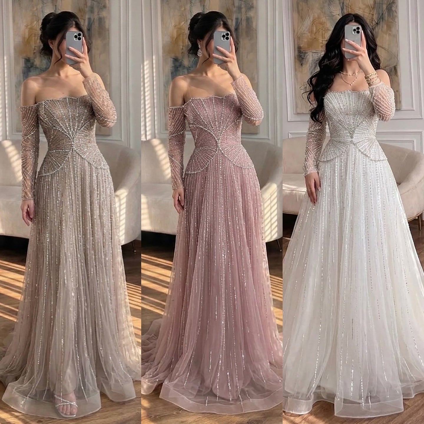 Luxury Beige Arabic A-Line Evening Dress 2026 For Wedding Party LA73333