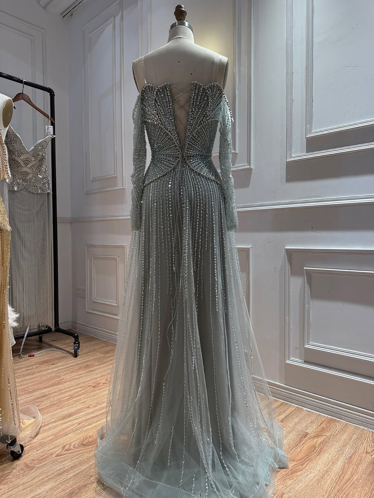 Luxury Modest Beige Arabic A-Line Evening Dress 2026 For Wedding Party LA73333