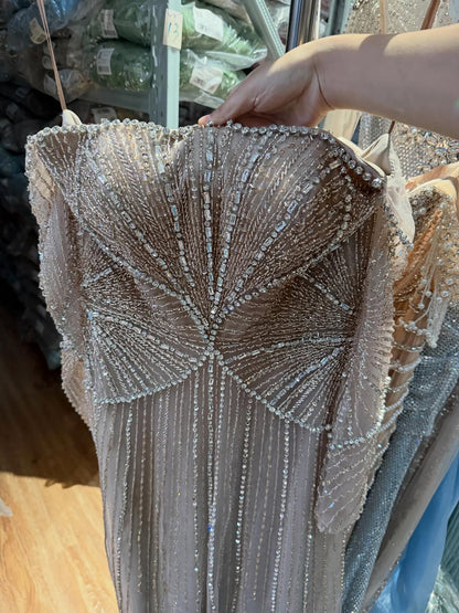 Luxury Beige Arabic A-Line Evening Dress 2026 For Wedding Party LA73333