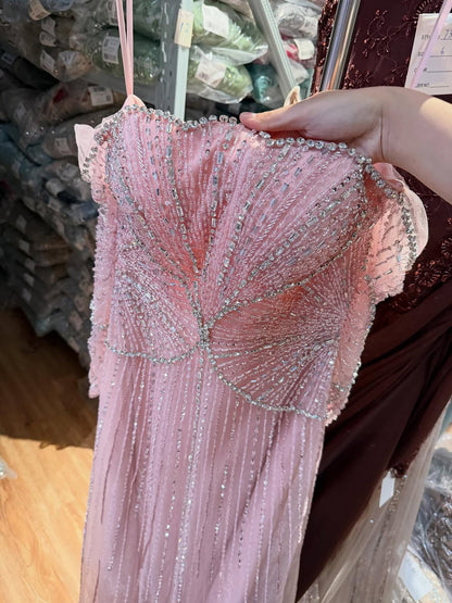 Luxury Beige Arabic A-Line Evening Dress 2026 For Wedding Party LA73333