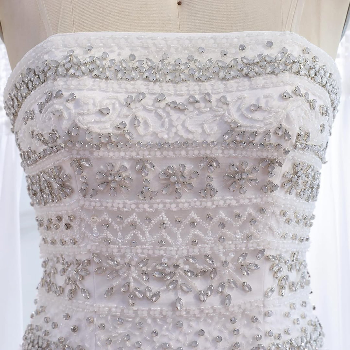 Luxury White Crystal Beaded Strapless Cape Evening Dress LA73334 - SERENE  HILL