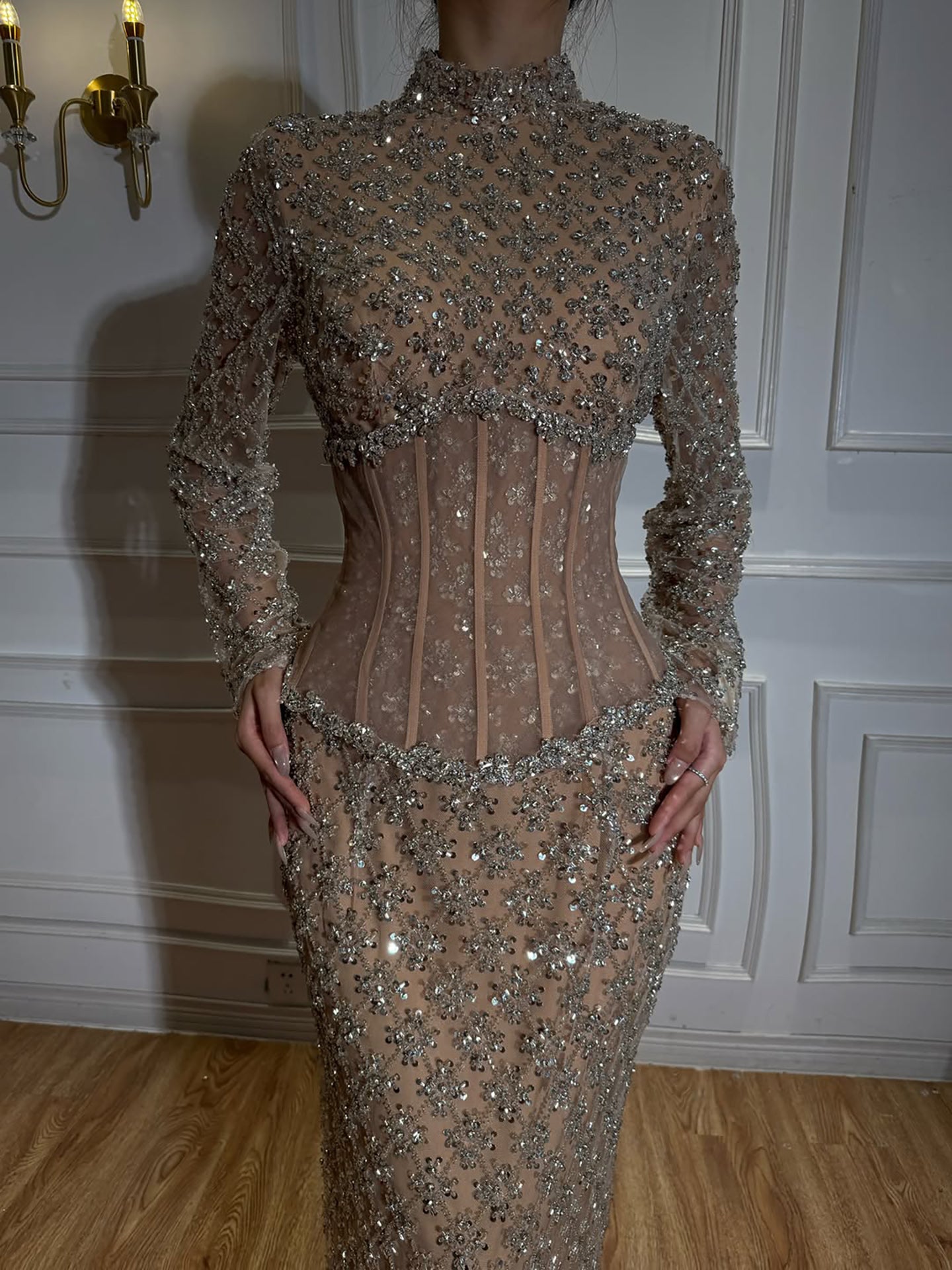 Luxury Nude Beaded Two Pieces Corset Evening Dress LA73335 SERENE HILL