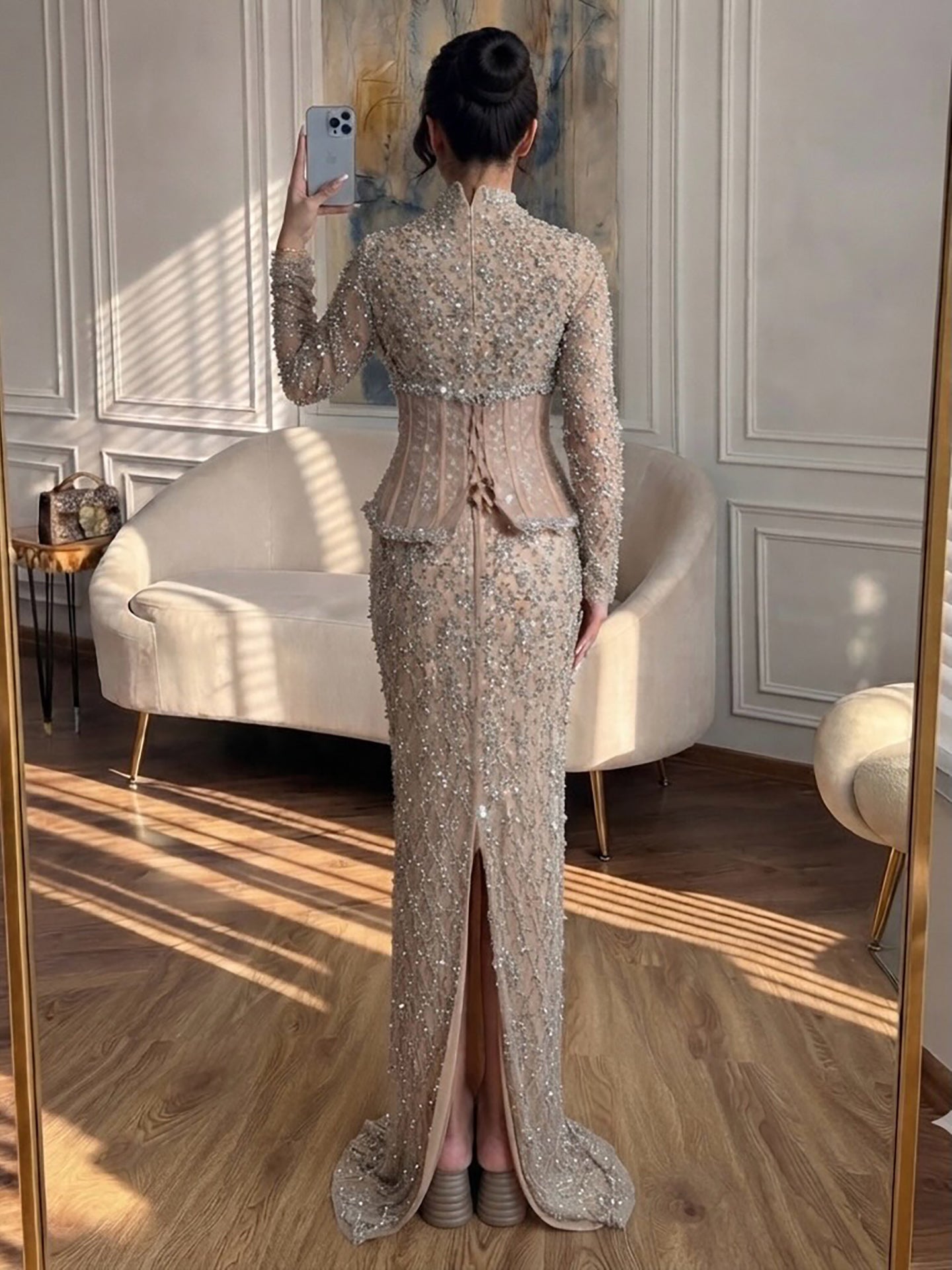 Luxury Nude Beaded Two Pieces Corset Evening Dress LA73335 SERENE HILL
