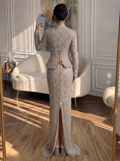 Luxury Nude Beaded Two Pieces Corset Evening Dress LA73335 SERENE HILL
