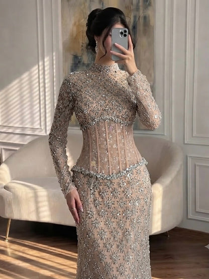 Luxury Nude Beaded Two Pieces Corset Evening Dress LA73335 SERENE HILL