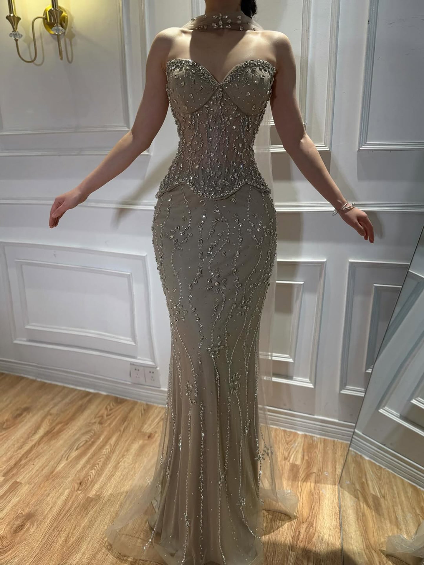 Luxury Nude Beaded Mermaid Evening Dress LA73336 - SERENE  HILL