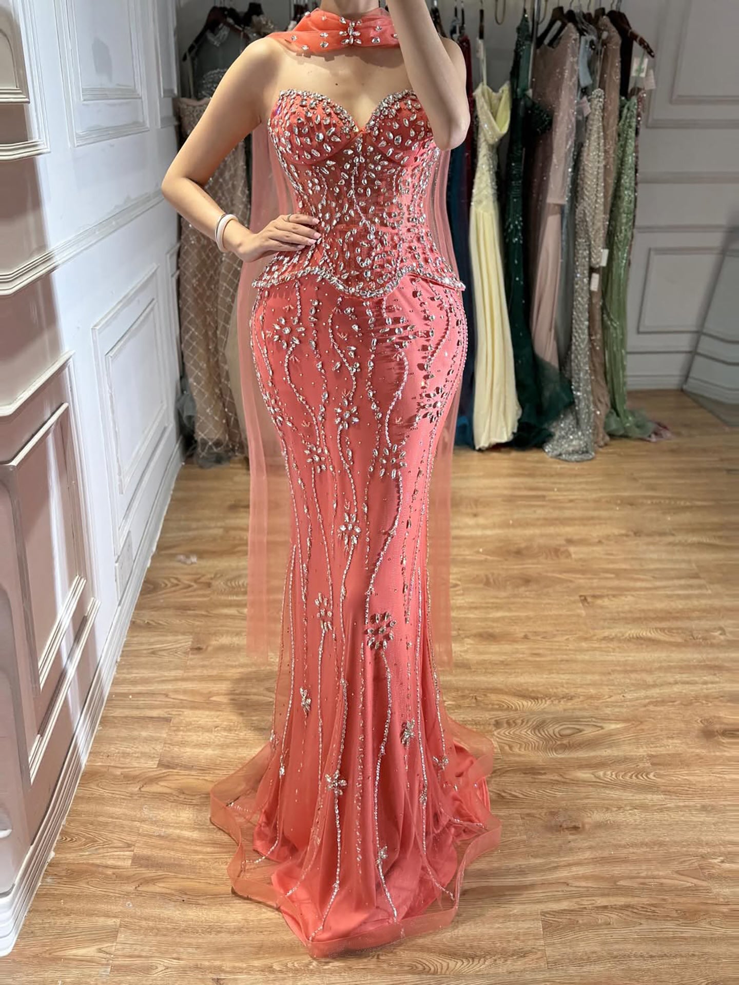Luxury Nude Beaded Mermaid Evening Dress LA73336 SERENE HILL