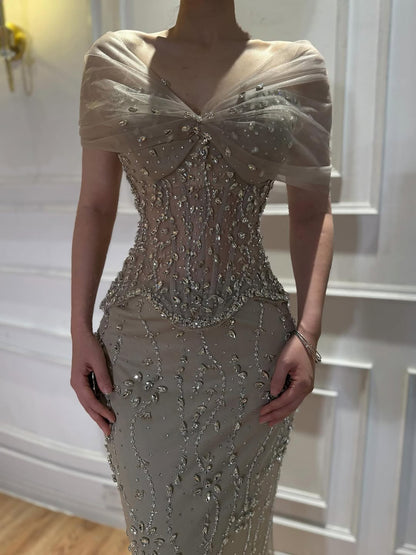 Luxury Nude Beaded Mermaid Evening Dress LA73336 - SERENE  HILL