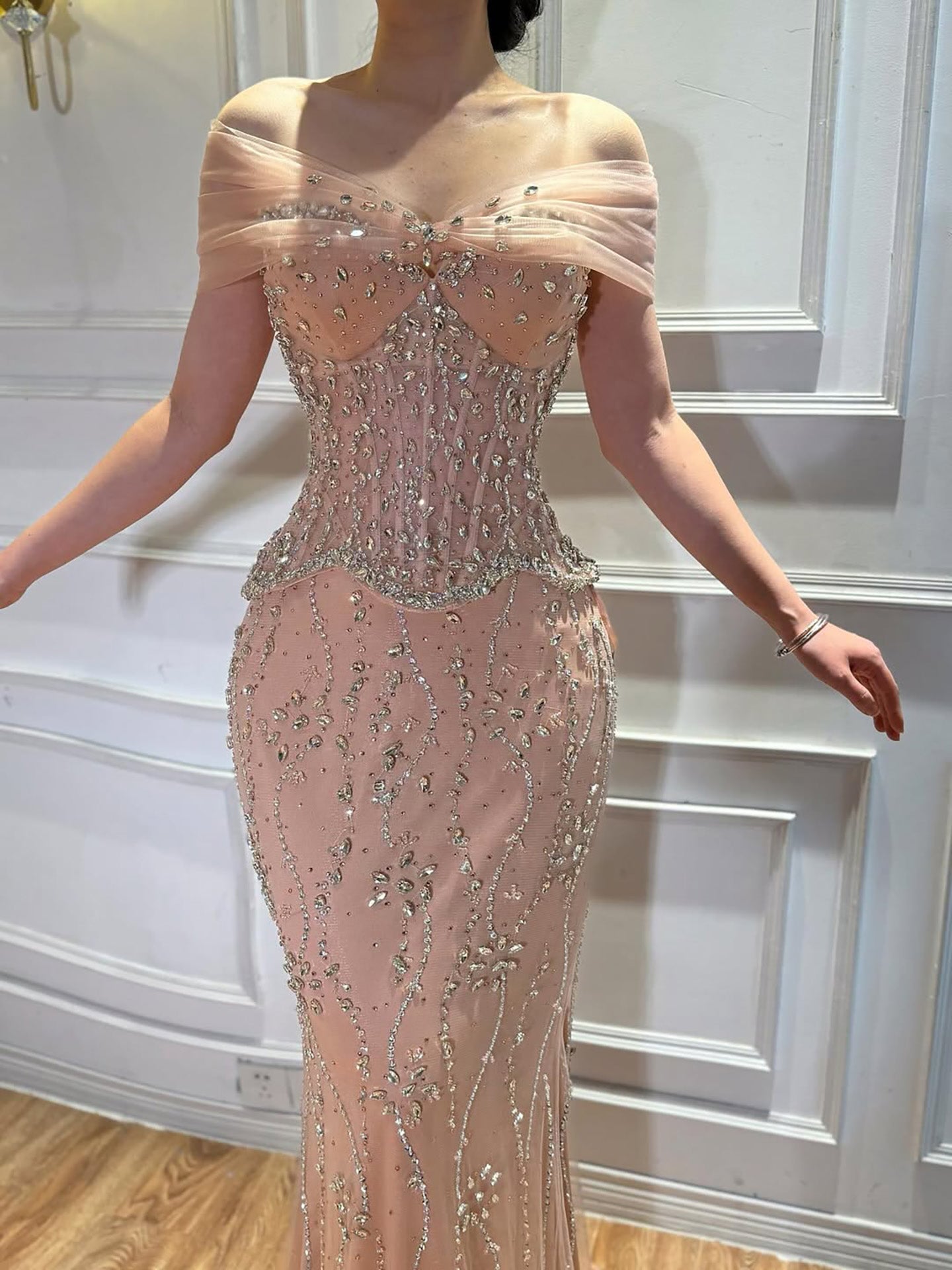 Luxury Nude Beaded Mermaid Evening Dress LA73336 - SERENE  HILL