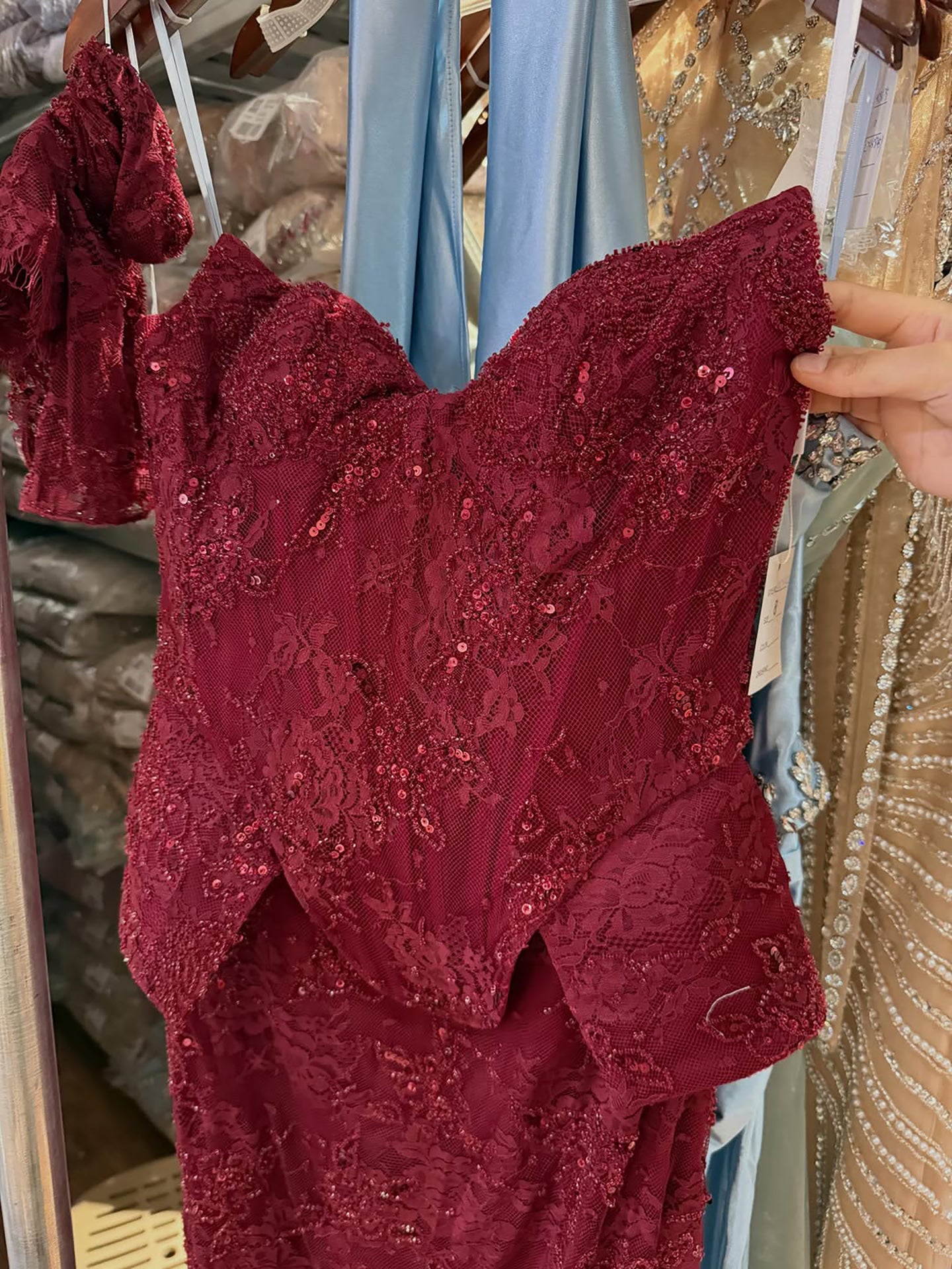 Luxury Wine Red Lace Beaded Mermaid Evening Dress LA73341 SERENE HILL