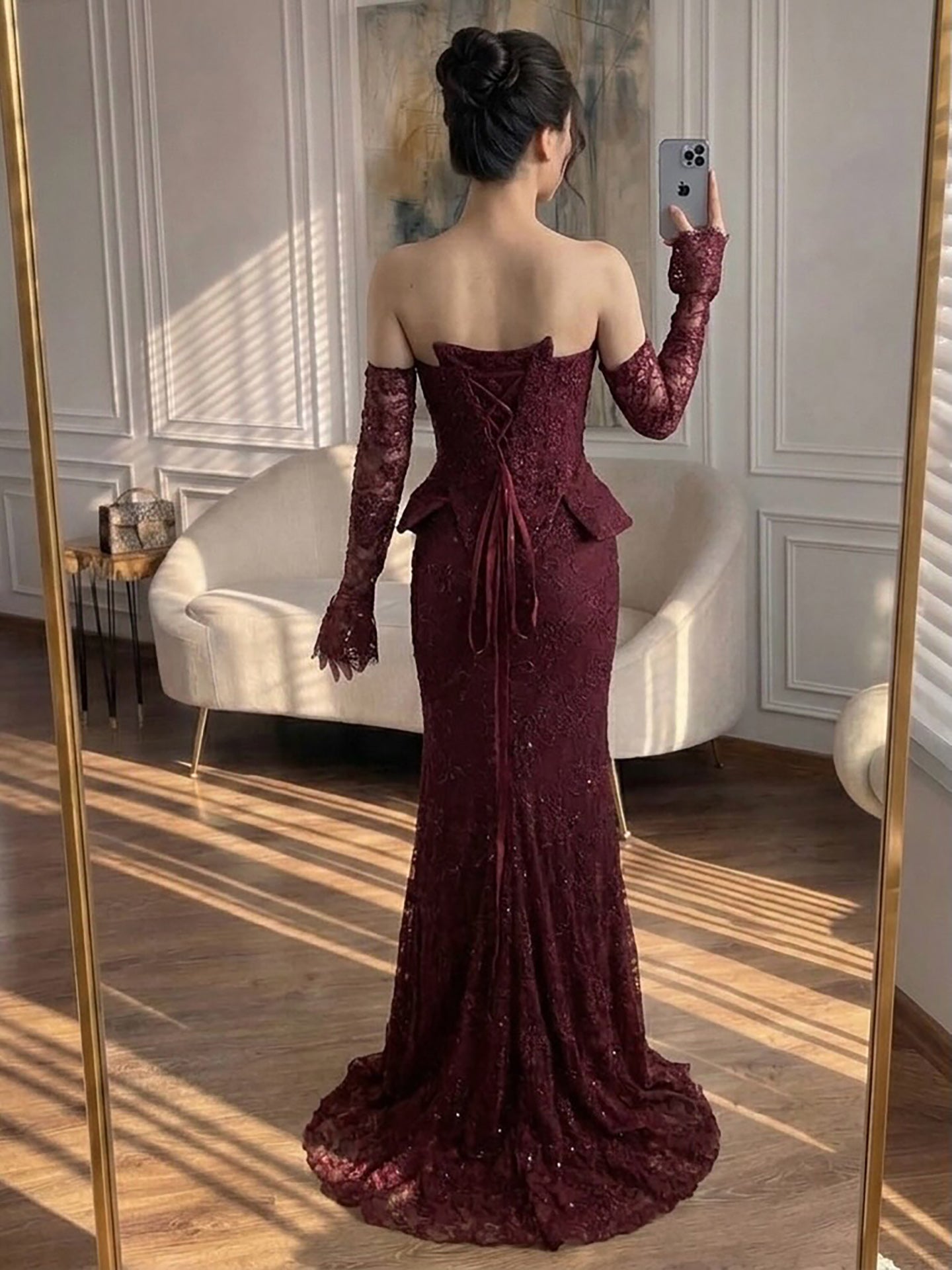 Luxury Wine Red Lace Beaded Mermaid Evening Dress LA73341 SERENE HILL