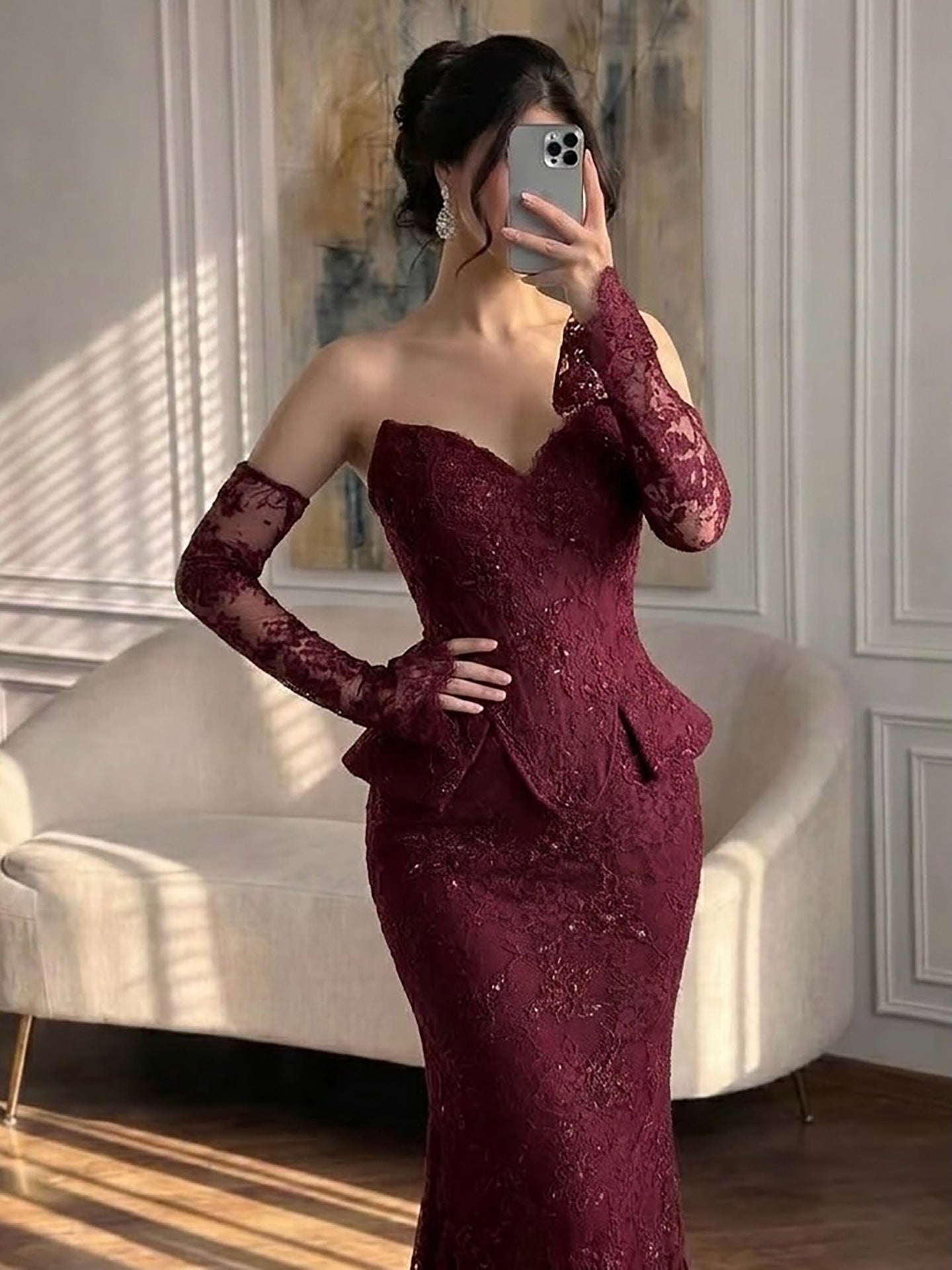 Luxury Wine Red Lace Beaded Mermaid Evening Dress LA73341 SERENE HILL