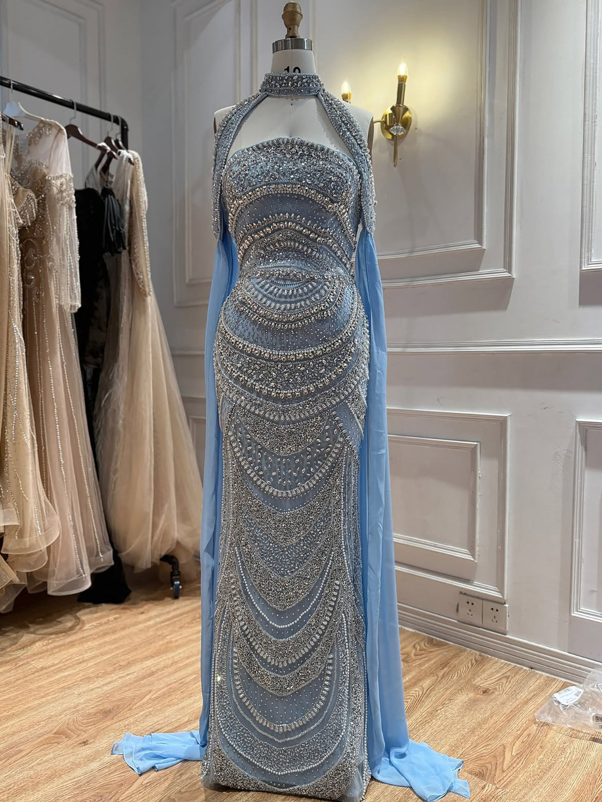 Luxury Modest Caramel Kosovo Beaded Evening Dress with Cape LA73344