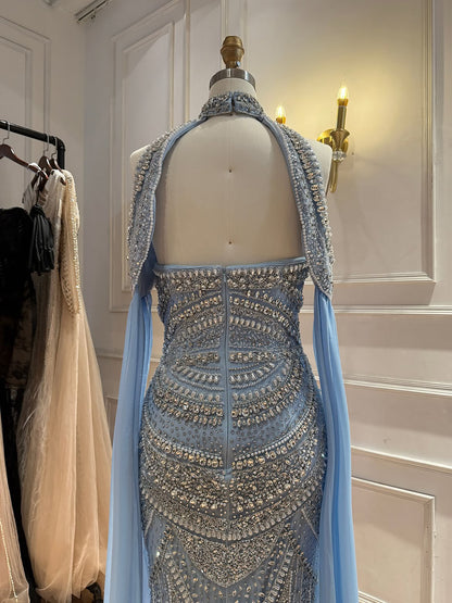 Luxury Modest Caramel Kosovo Beaded Evening Dress with Cape LA73344