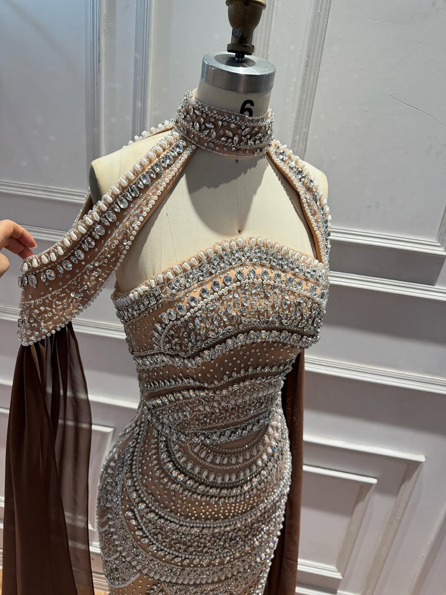 Luxury Caramel Kosovo Beaded Evening Dress with Cape LA73344 SERENE HILL