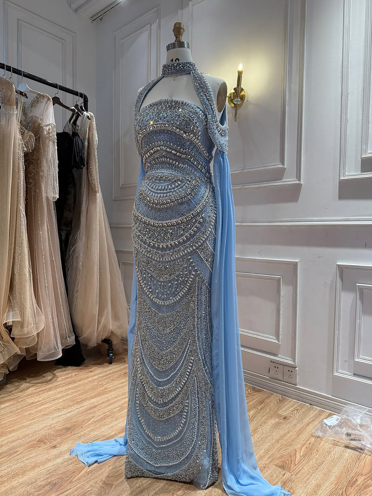 Luxury Modest Caramel Kosovo Beaded Evening Dress with Cape LA73344