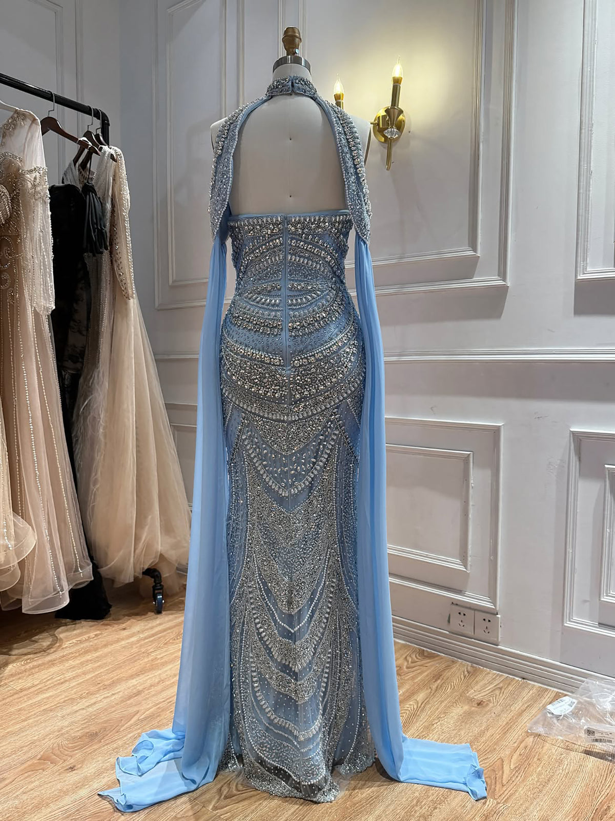 Luxury Modest Caramel Kosovo Beaded Evening Dress with Cape LA73344