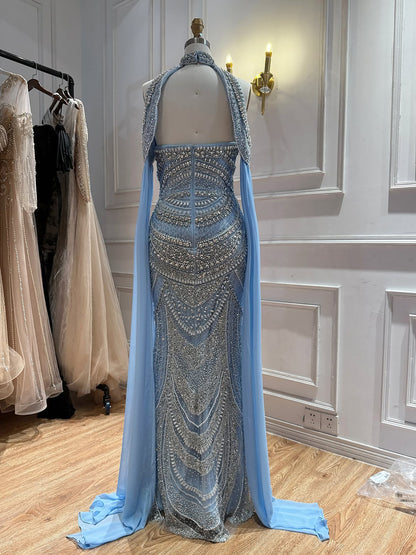 Luxury Modest Caramel Kosovo Beaded Evening Dress with Cape LA73344