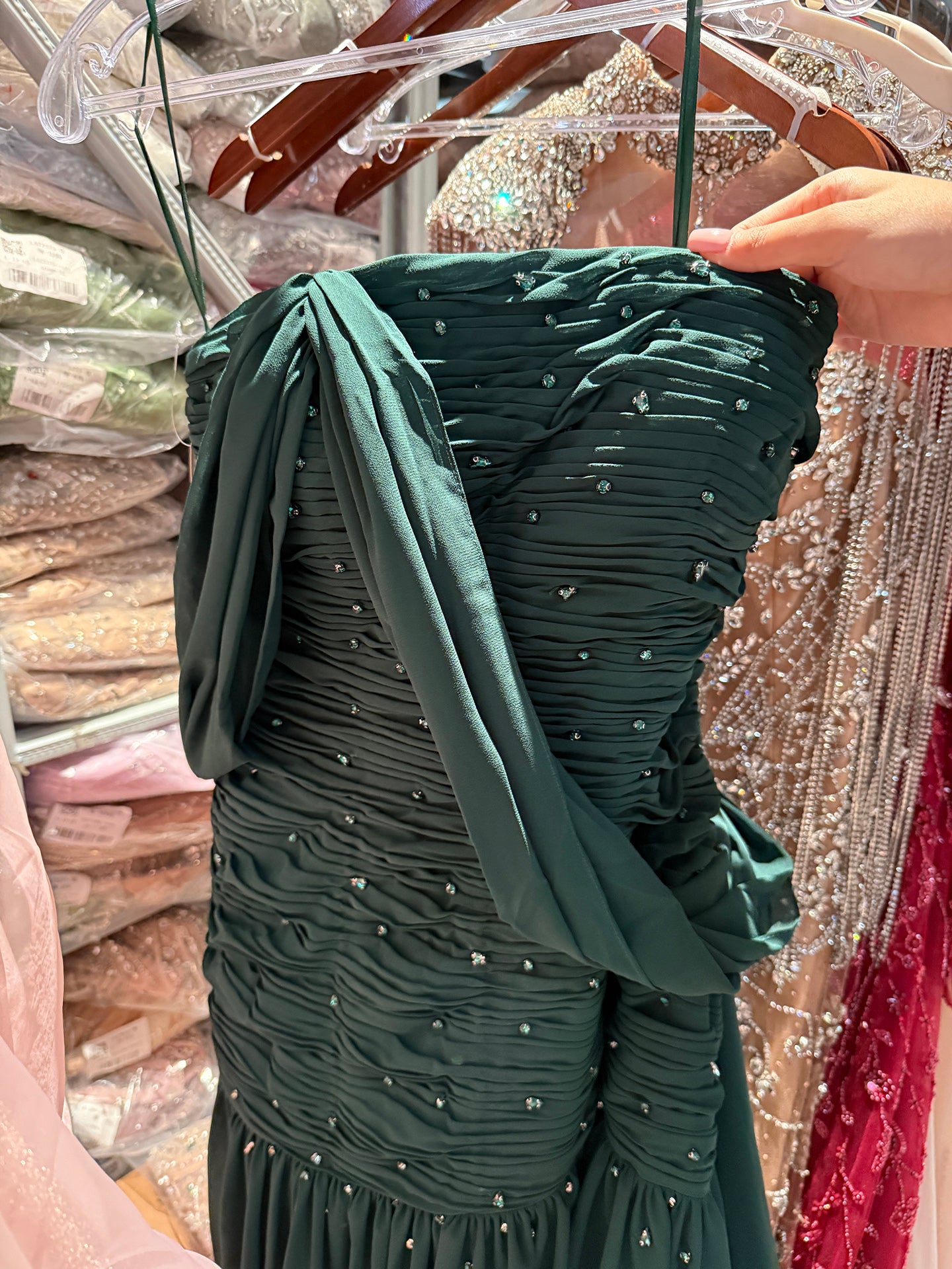 Luxury Pink Chiffon Beaded A-Line Evening Dress with Sheer Cape LA73347 SERENE HILL