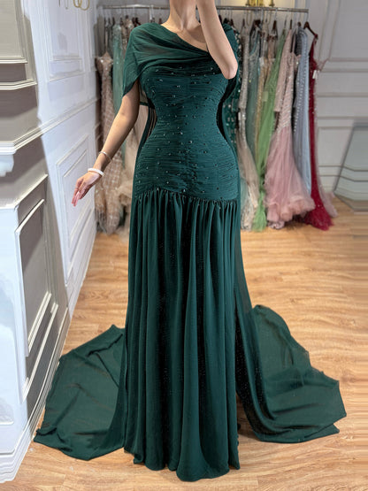 Luxury Pink Chiffon Beaded A-Line Evening Dress with Sheer Cape LA73347 SERENE HILL