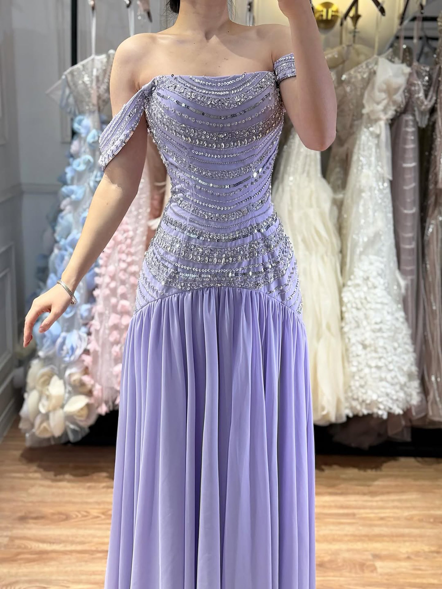 Luxury Evening Dress Yellow Off Shoulder Beaded A-Line Gown LA73350 - SERENE  HILL