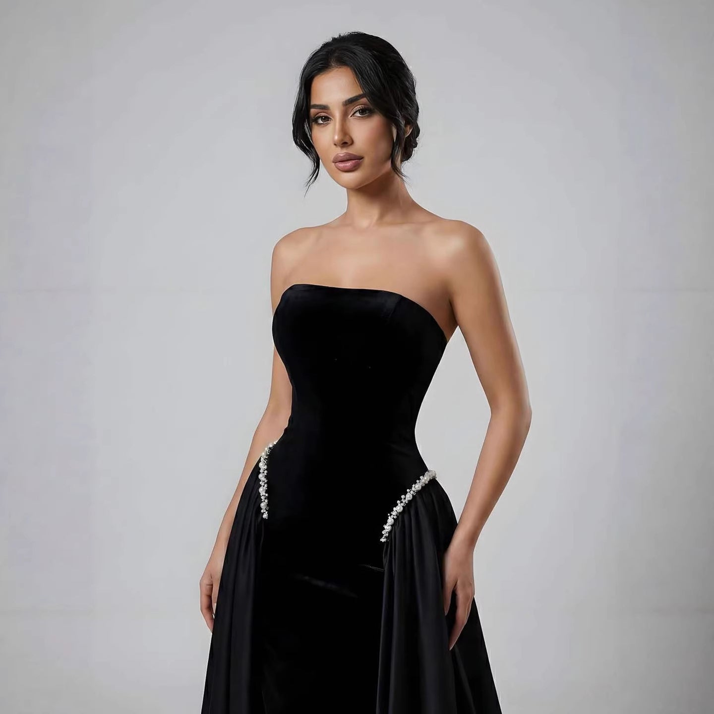 Luxury Navy Blue Mermaid Pearls Evening Dress Gowns With Skirt LA73351