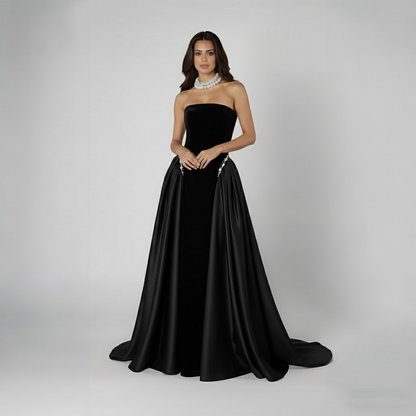 Luxury Navy Blue Mermaid Pearls Evening Dress Gowns With Skirt LA73351 - SERENE HILL