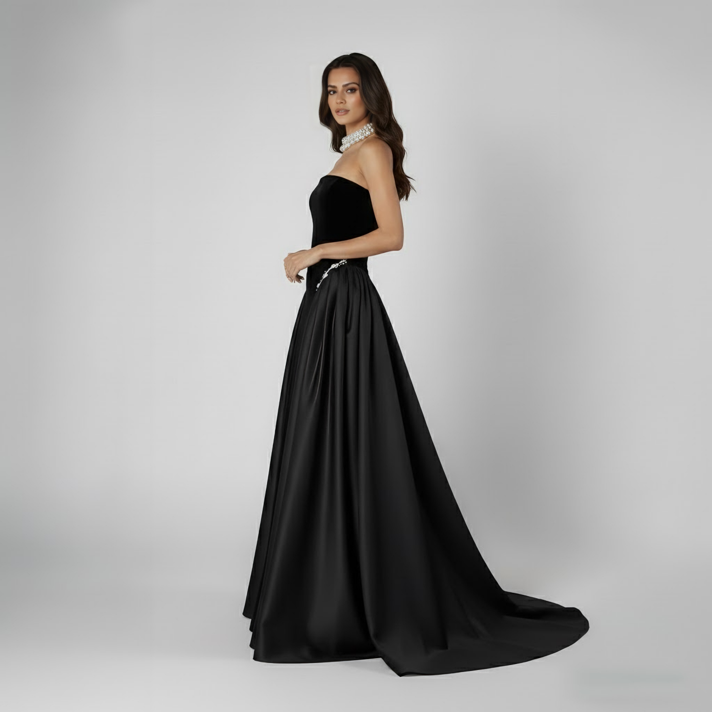Luxury Navy Blue Mermaid Pearls Evening Dress Gowns With Skirt LA73351 - SERENE HILL