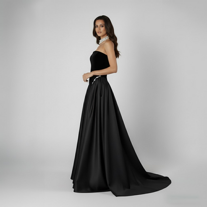 Luxury Navy Blue Mermaid Pearls Evening Dress Gowns With Skirt LA73351 - SERENE HILL