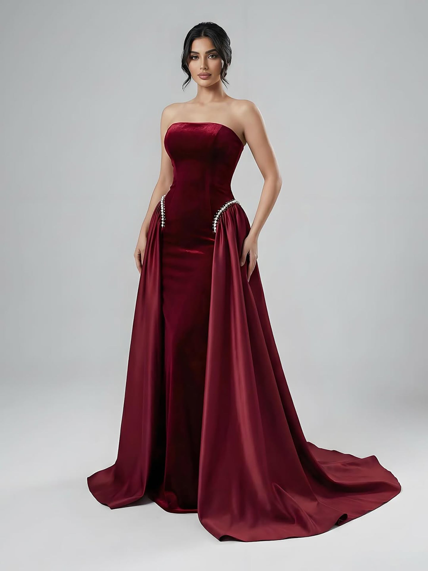 Luxury Navy Blue Mermaid Pearls Evening Dress Gowns With Skirt LA73351