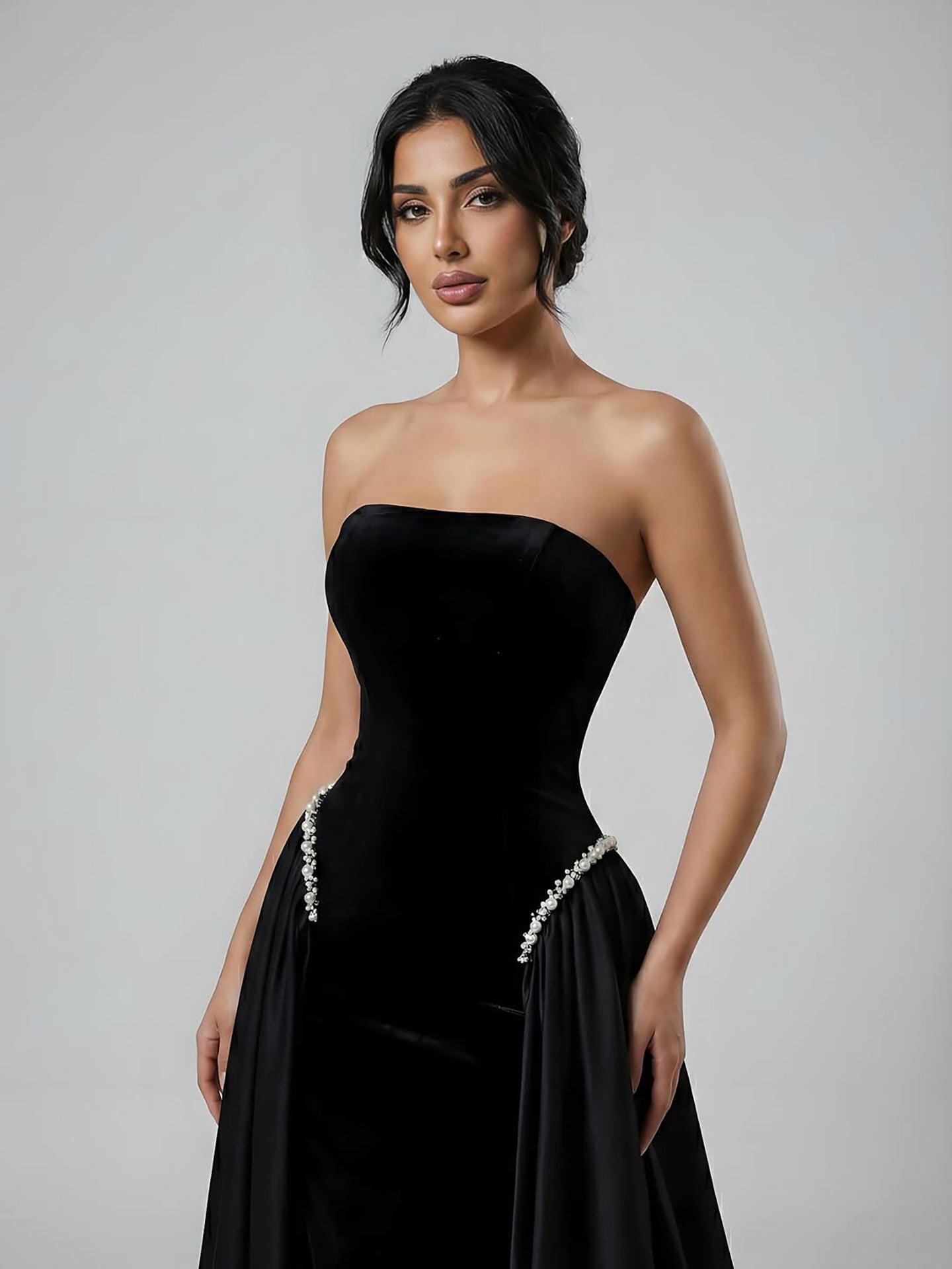 Luxury Navy Blue Mermaid Pearls Evening Dress Gowns With Skirt LA73351