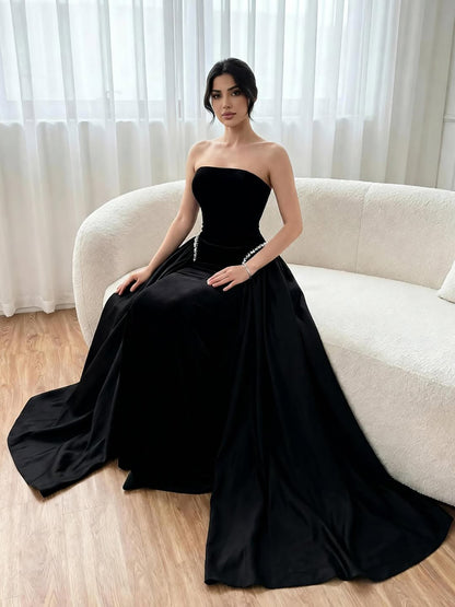 Luxury Navy Blue Mermaid Pearls Evening Dress Gowns With Skirt LA73351