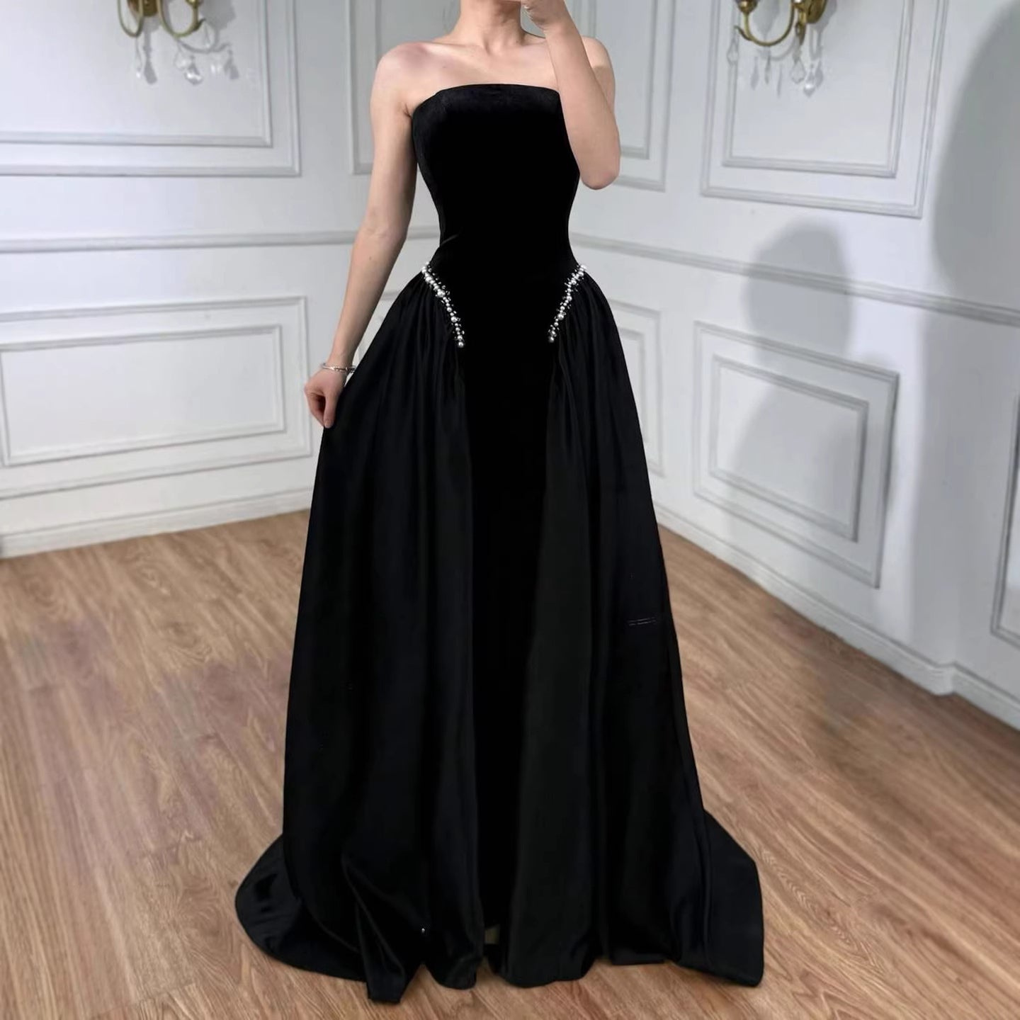 Luxury Navy Blue Mermaid Pearls Evening Dress Gowns With Skirt LA73351