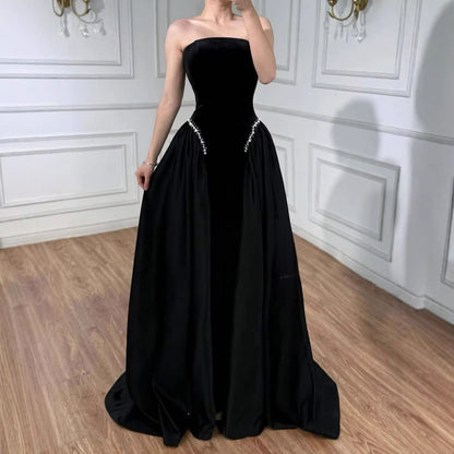Luxury Navy Blue Mermaid Pearls Evening Dress Gowns With Skirt LA73351