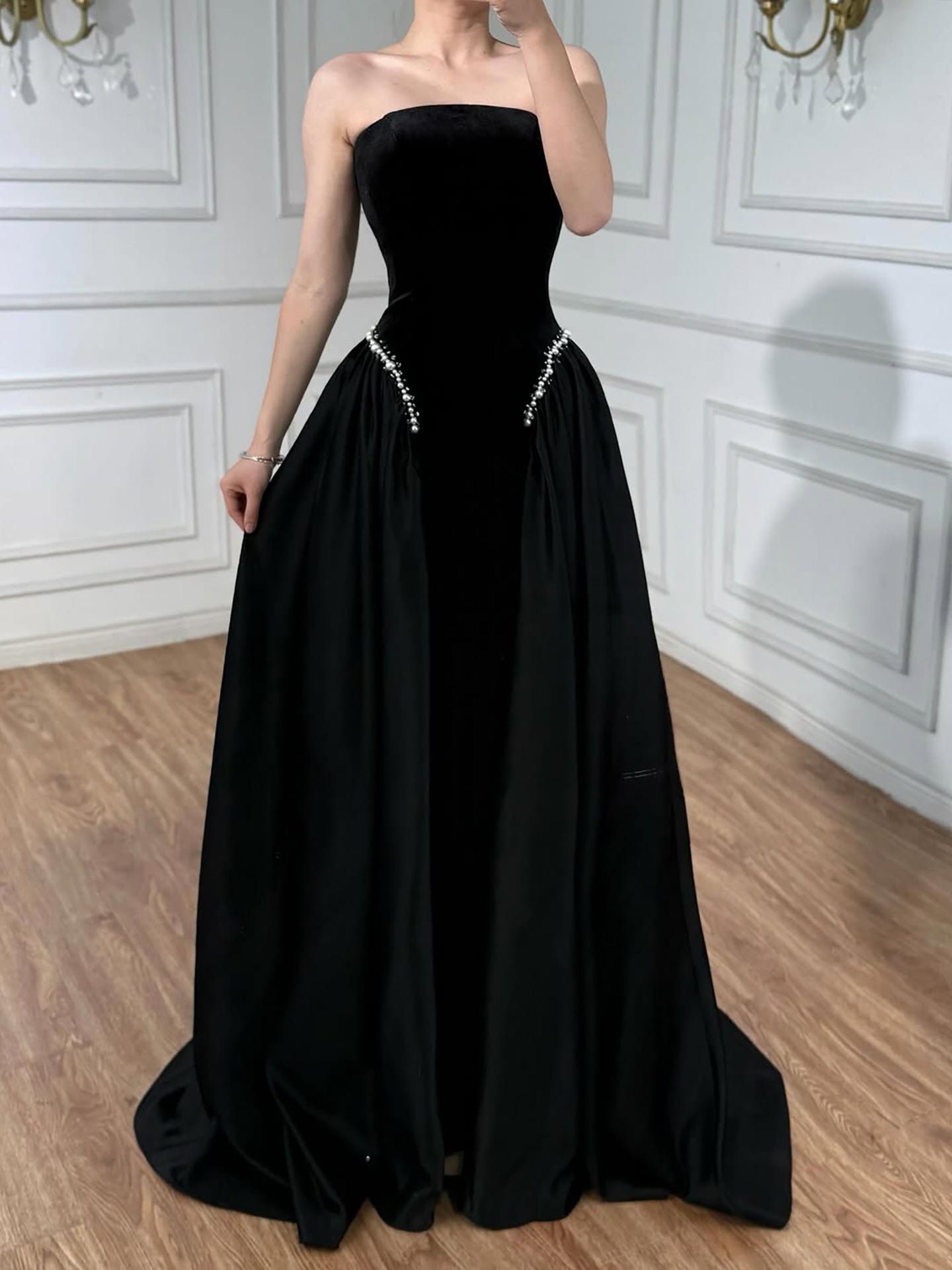Luxury Navy Blue Mermaid Pearls Evening Dress Gowns With Skirt LA73351