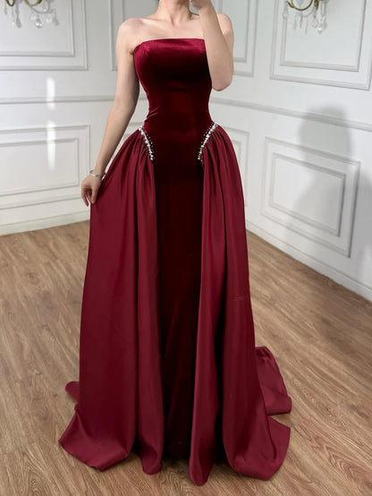 Luxury Navy Blue Mermaid Pearls Evening Dress Gowns With Skirt LA73351