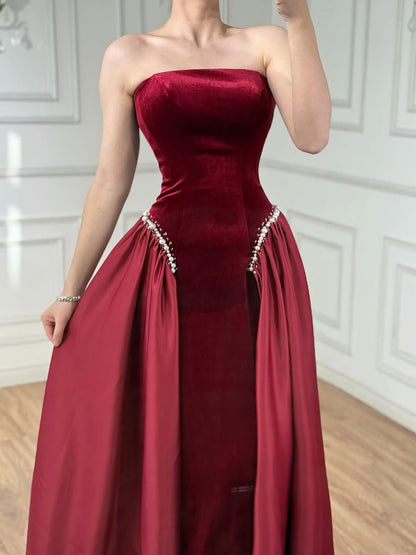 Luxury Navy Blue Mermaid Pearls Evening Dress Gowns With Skirt LA73351