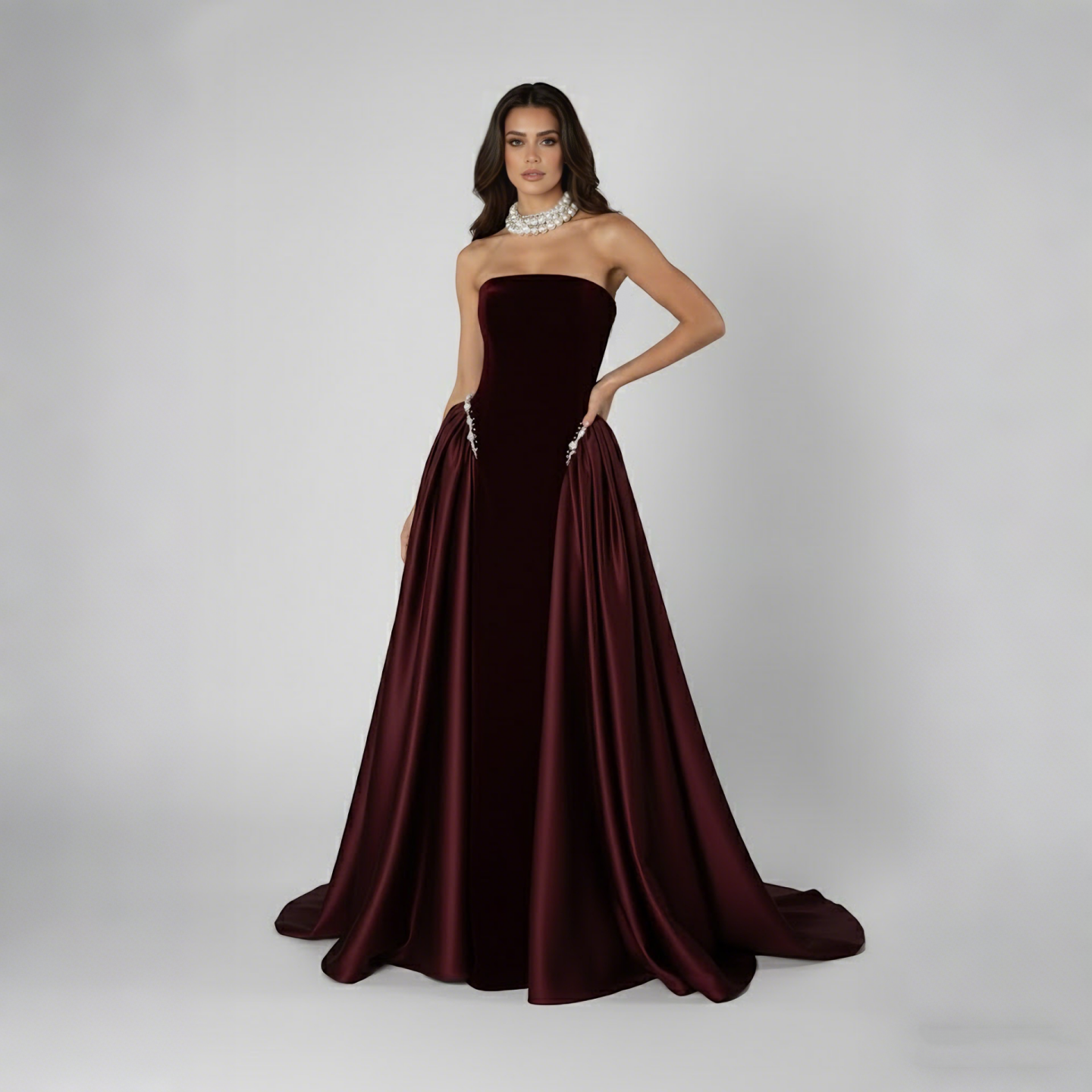 Luxury Navy Blue Mermaid Pearls Evening Dress Gowns With Skirt LA73351 - SERENE HILL