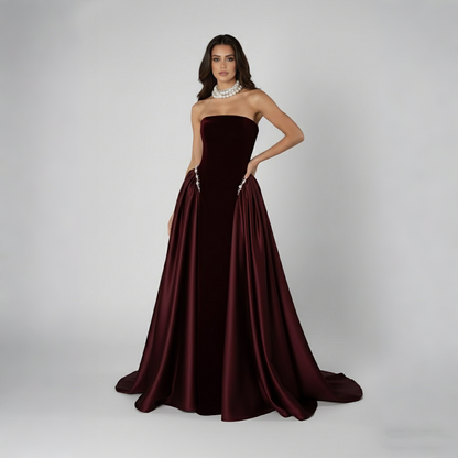 Luxury Navy Blue Mermaid Pearls Evening Dress Gowns With Skirt LA73351 - SERENE HILL
