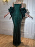 Luxury Kosovo Green Square Beaded Evening Dress with Cape LA73355 - SERENE  HILL