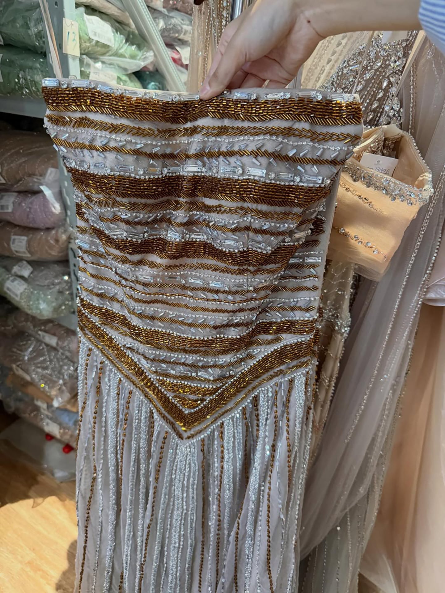 Luxury Caramel Beaded Arabic A-Line Corset Evening Dress LA73359