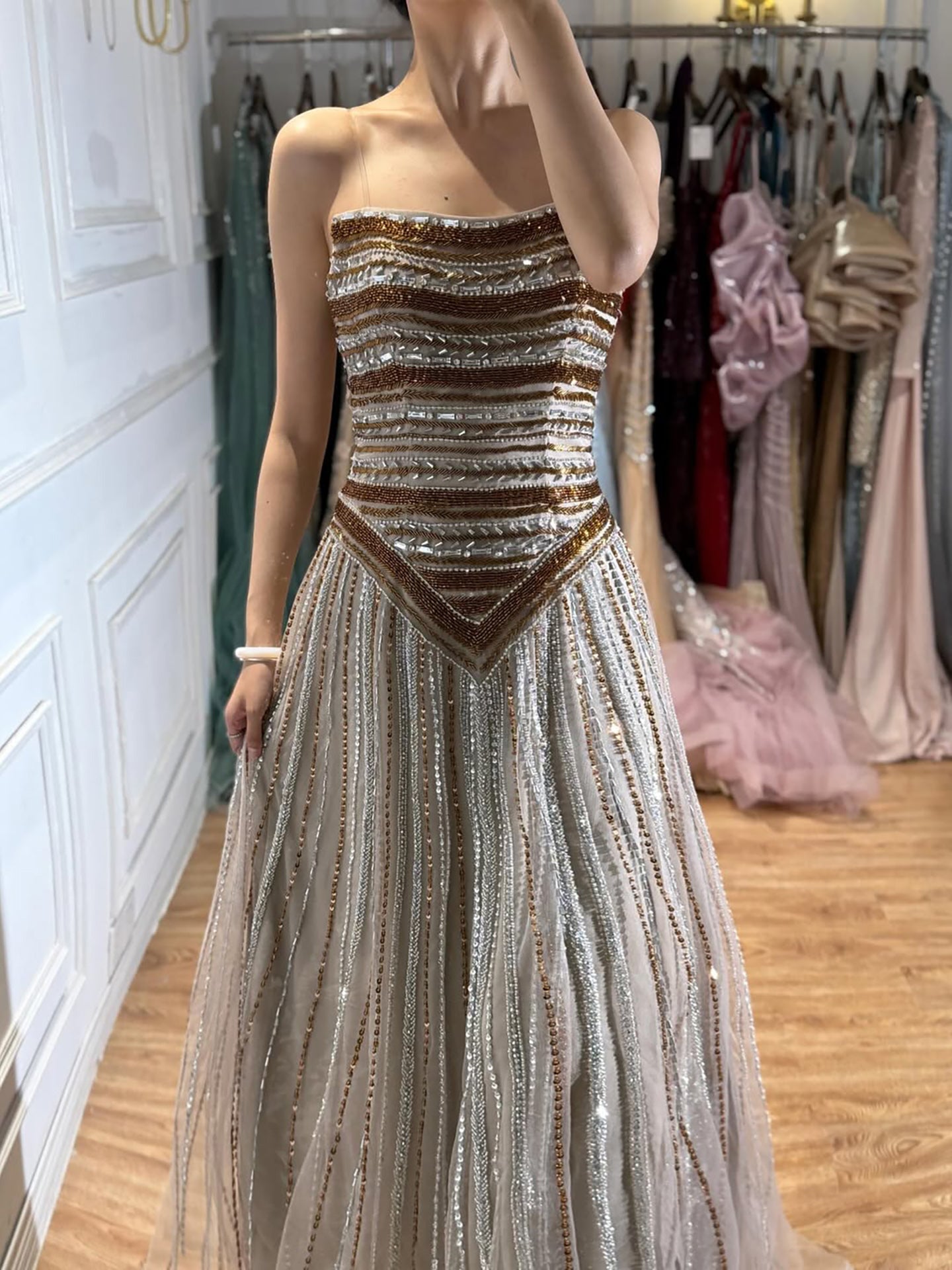 Luxury Caramel Beaded Arabic A-Line Corset Evening Dress LA73359 SERENE HILL
