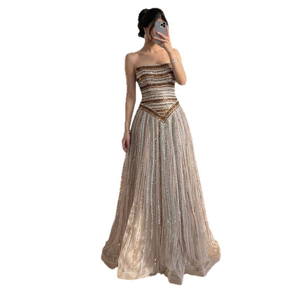 Luxury Caramel Beaded Arabic A-Line Corset Evening Dress LA73359 SERENE HILL