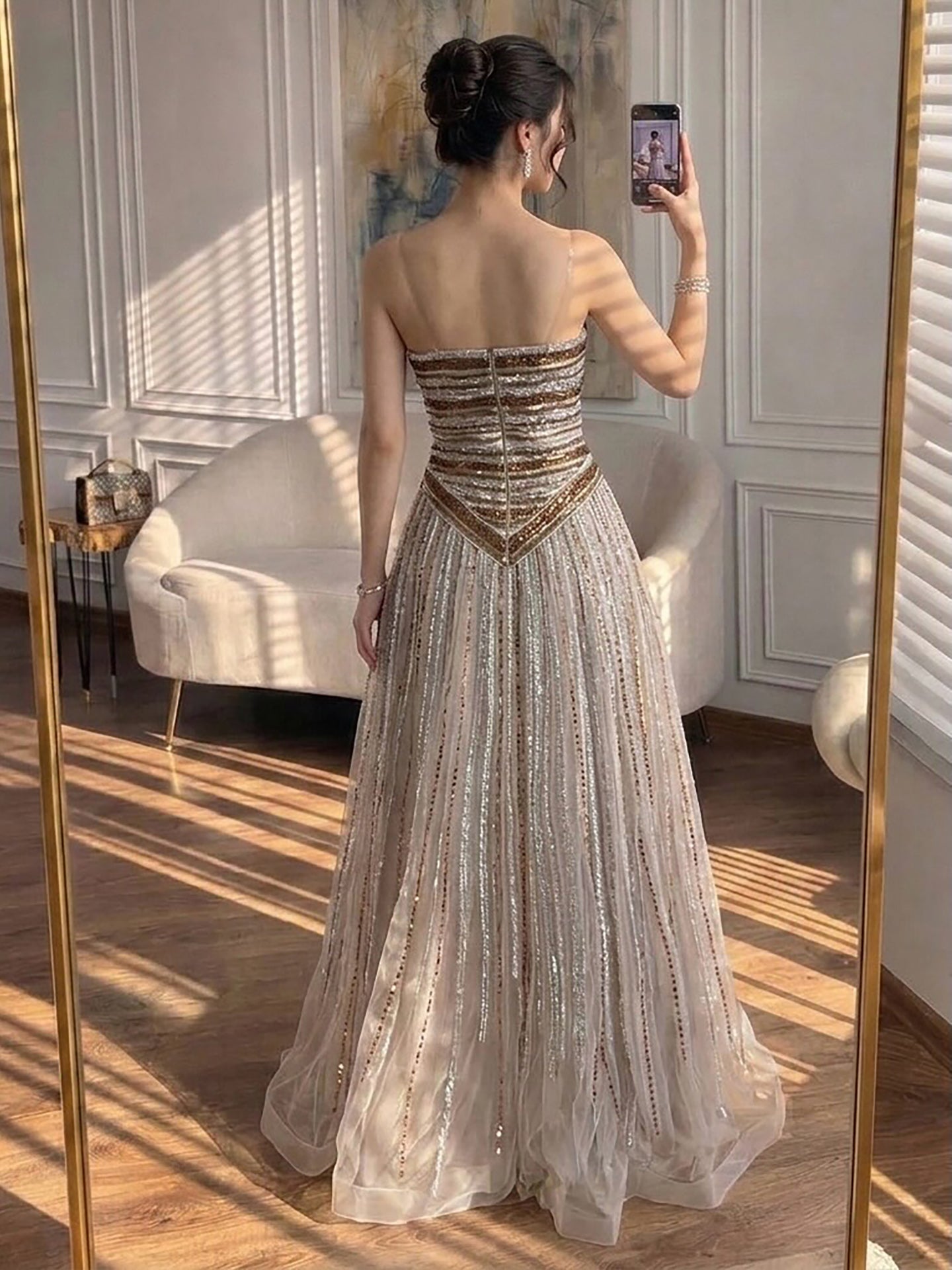 Luxury Caramel Beaded Arabic A-Line Corset Evening Dress LA73359