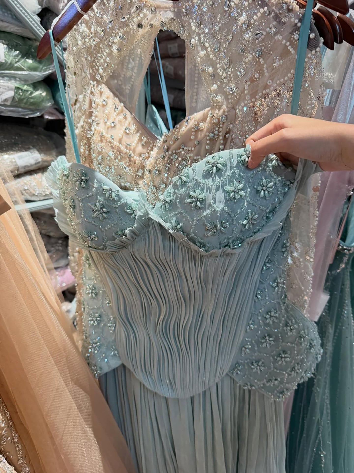 Luxury Sage Green Two Pieces Corset Evening Dress LA73360