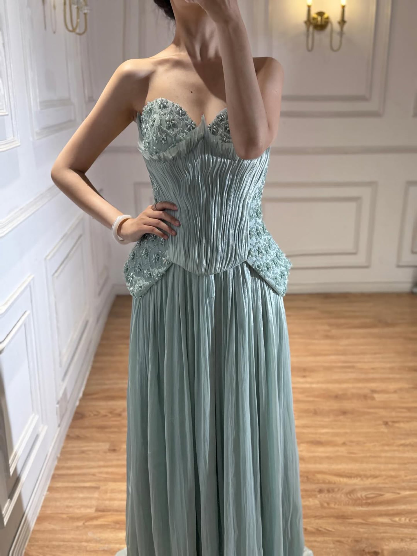 Luxury Sage Green Two Pieces Corset Evening Dress LA73360